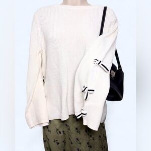 Elle White Knit Coquette Sweater with Black and White Bows